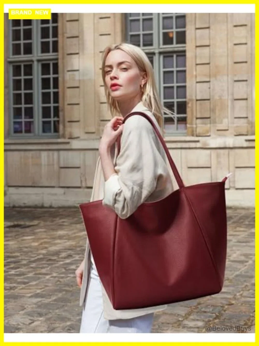 Large Tote Bag Vegan Leather Zipper Work Weekender Hobo Shoulder Travel Purse